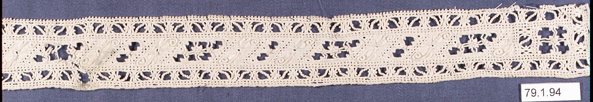Strip with corner, Linen, cutwork, Italian