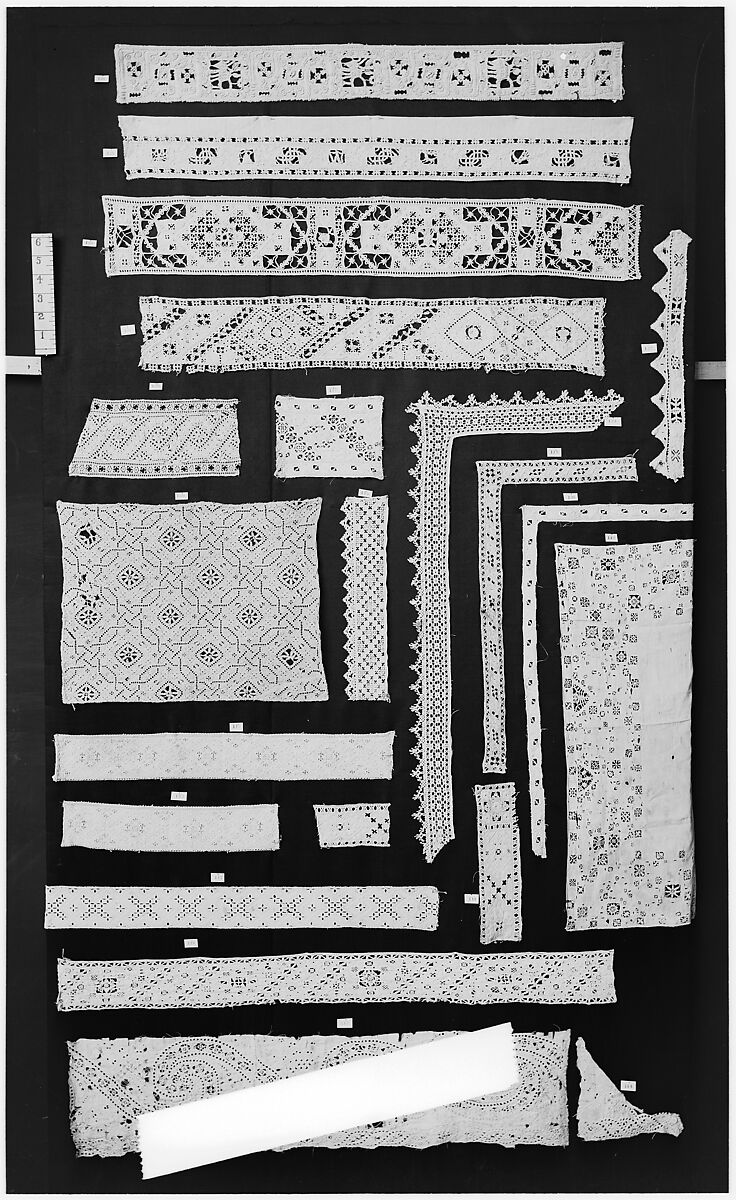 Fragment, Linen, cutwork, Italian