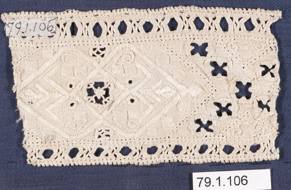 Fragment, Linen, cutwork, Italian