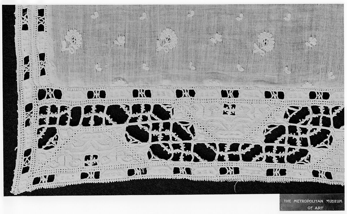 One side of a pillow slip, Cutwork, Greek 