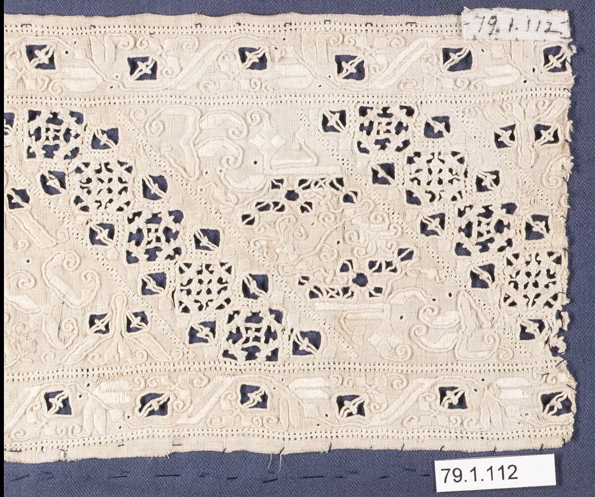 Fragment, Linen, cutwork, Italian
