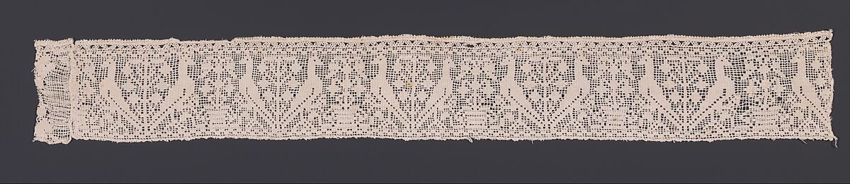 Band, Embroidered net, buratto, silk, Italian, possibly Sardinia 