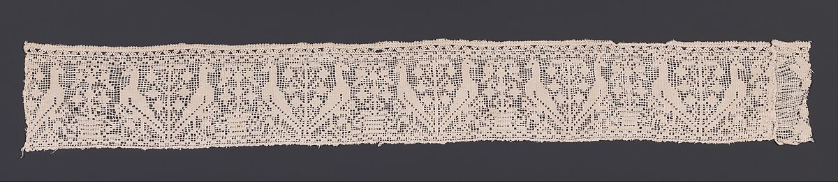 Band, Embroidered net, buratto, silk, Italian, possibly Sardinia