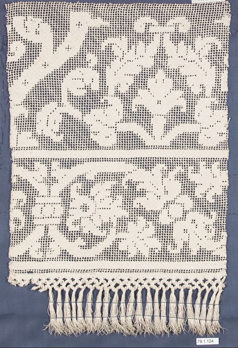 Fragment, Filet, embroidered net, Italian