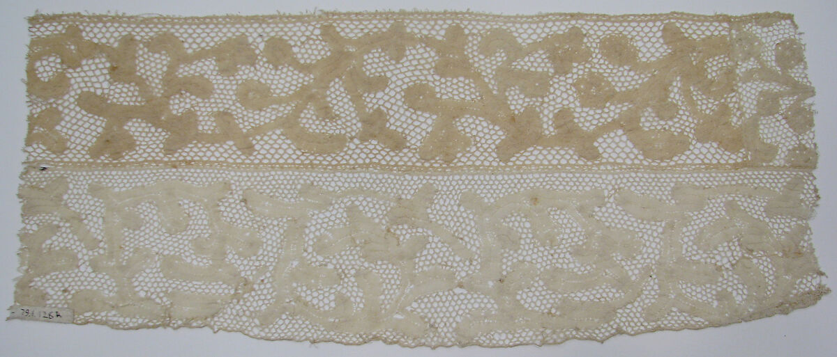 Fragment of Point de Milan lace, Bobbin lace, Milanese lace, Italian or Flemish 