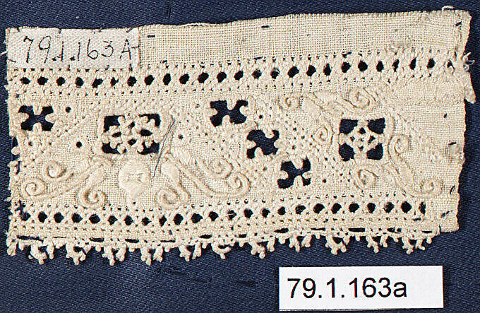 Fragment, Linen, cutwork, Italian 