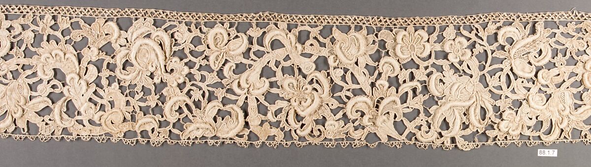 Fragment, Needle lace, gros point lace, Italian, Venice