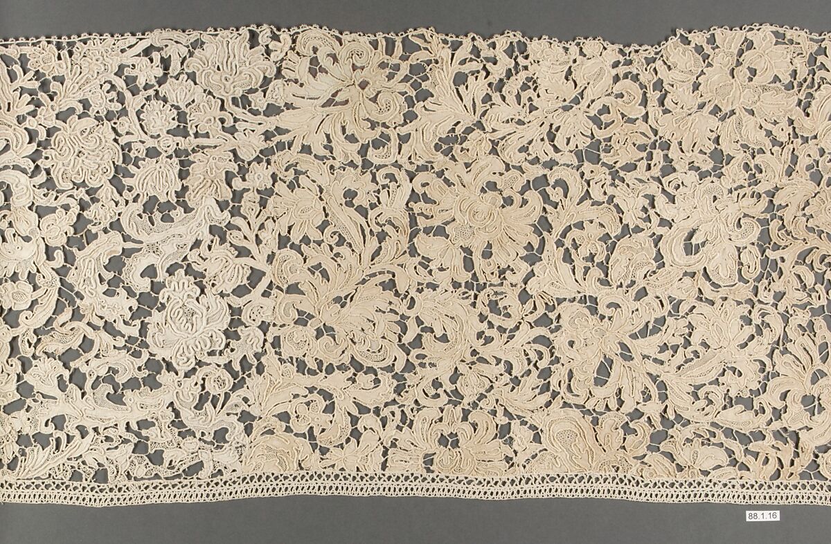 Border, Needle lace, gros point lace, Italian, Venice