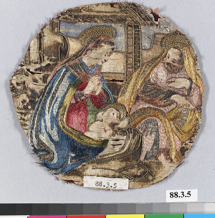 The Holy Family, Silk and metal-wrapped thread on silk, Italian 