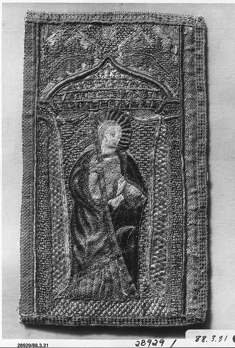 Female saint, Silk and metal thread on canvas, Italian 