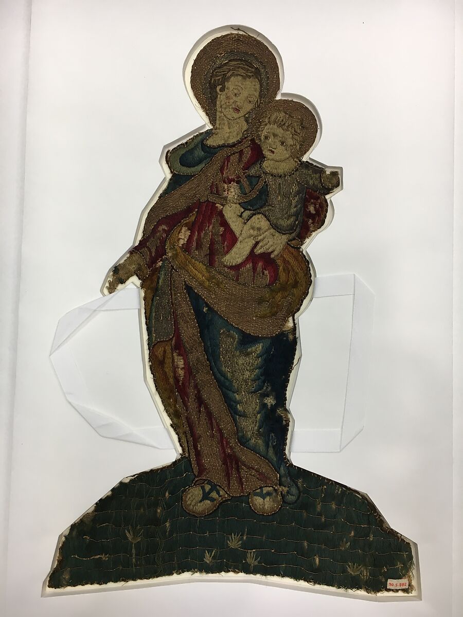 Virgin and Child, Linen, silk, wool and metal thread, possibly German 
