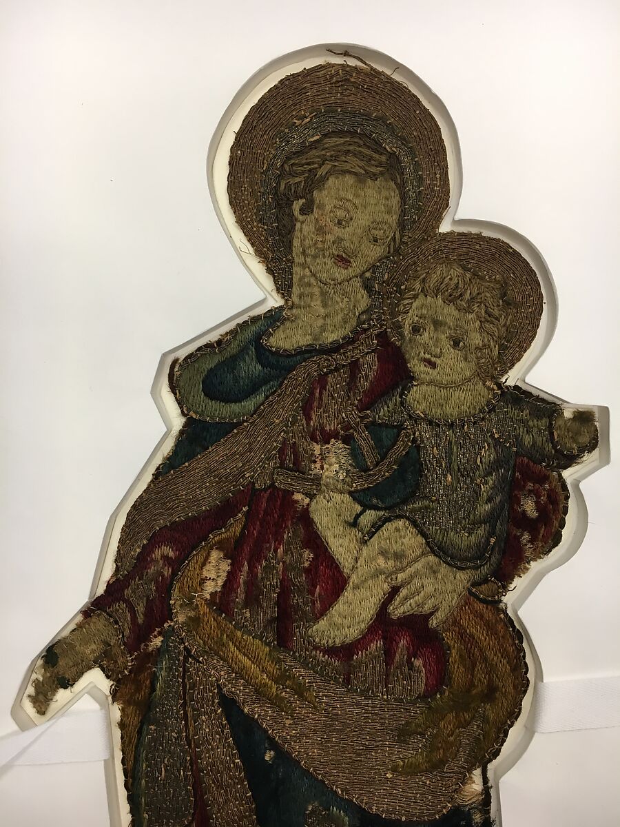 Virgin and Child, Linen, silk, wool and metal thread, possibly German
