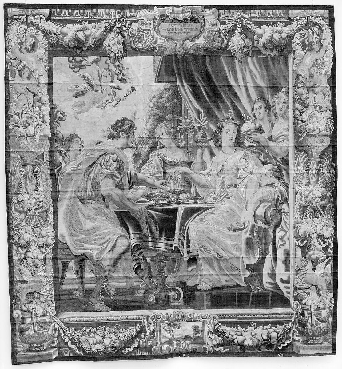 Cleopatra Dissolving the Pearl from a set of The Story of Antony and Cleopatra, Designed by Justus van Egmont (Flemish, Leiden 1601–1674 Antwerp), Wool, silk, silver and silver-gilt thread (20-22 warps per inch, 8-9 per cm.), Flemish, Brussels 