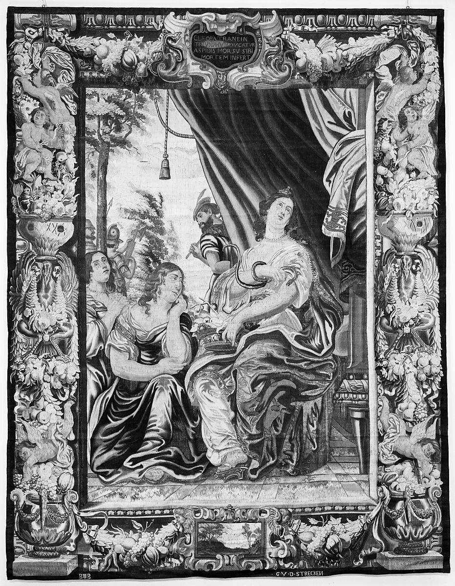The Death of Cleopatra from a set of The Story of Antony and Cleopatra, Designed by Justus van Egmont (Flemish, Leiden 1601–1674 Antwerp), Wool, silk, silver and silver-gilt thread (20-22 warps per inch, 8-9 per cm.), Flemish, Brussels 