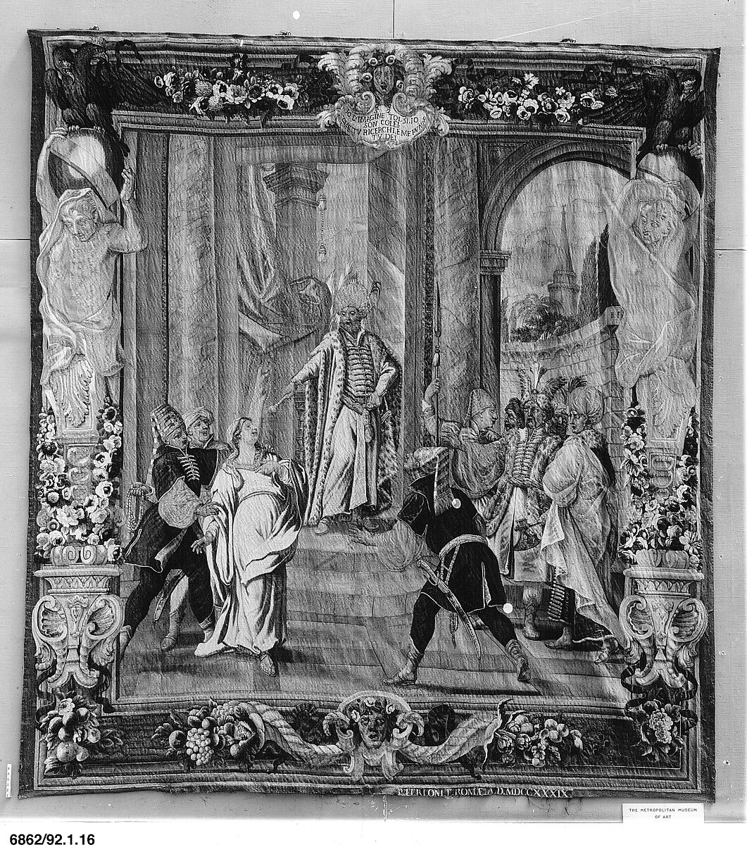 Sophronia's Defiance (from a set of Scenes from Gerusalemme Liberata), Designed by Domenico Paradisi (Italian, active 1689–1721), Wool, silk (16-18 warps per inch, 7 per cm.), Italian, Rome 