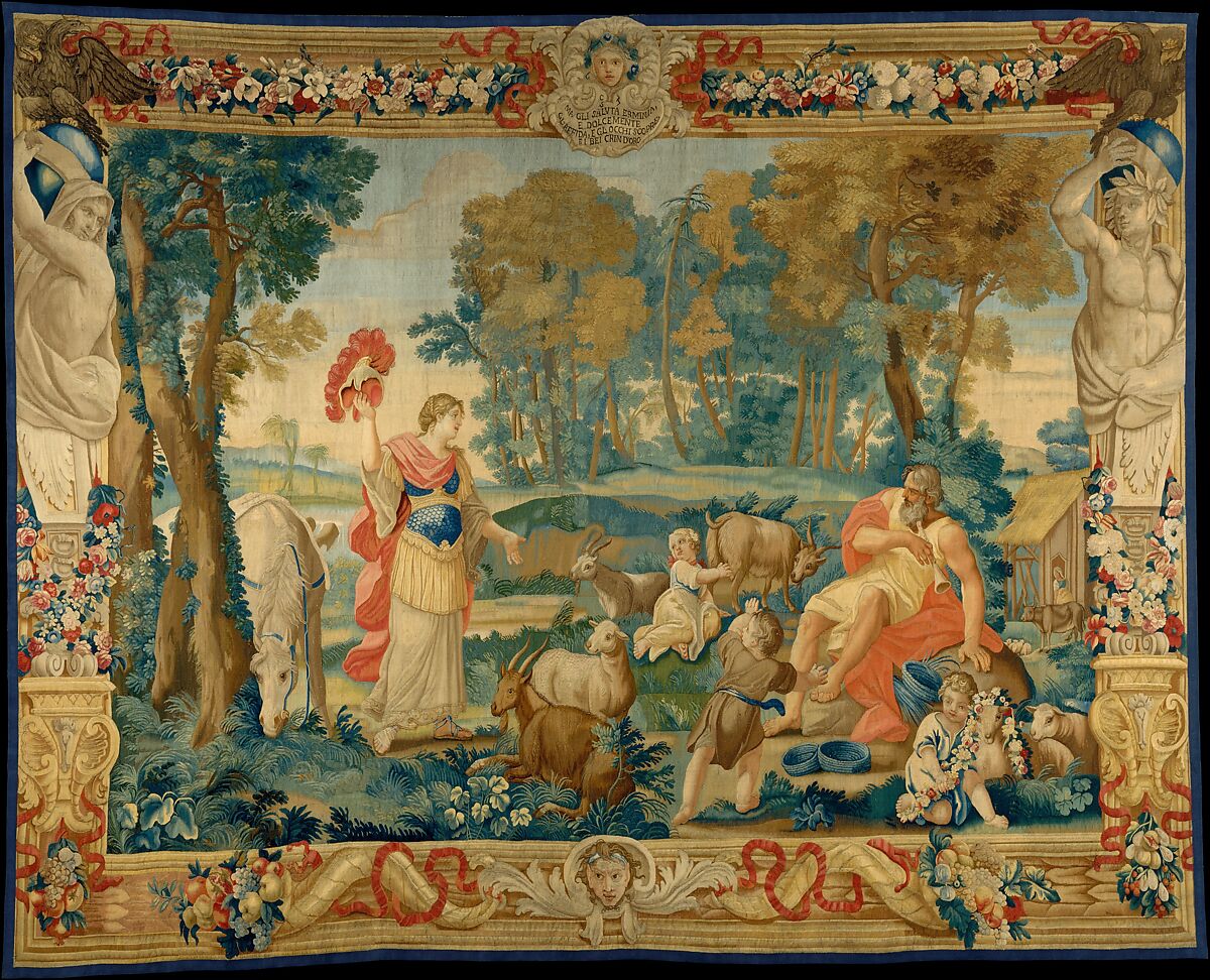 Erminia and the Shepherd (from a set of Scenes from Gerusalemme Liberata), Designed by Domenico Paradisi (Italian, active 1689–1721), Wool, silk (16-18 warps per inch, 7 per cm.), Italian, Rome 