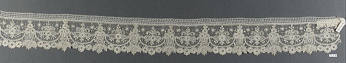 Fragment, Needle lace, Point de Gaze, bobbin lace (?), Belgian, Brussels 