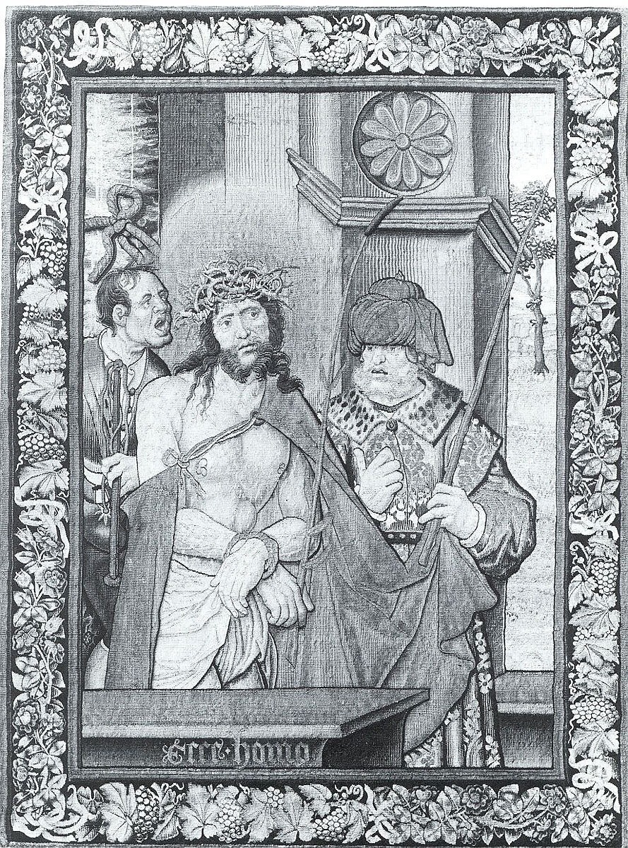 Ecce Homo, After a painting by Quentin Metsys (Netherlandish, Leuven 1466–1530 Antwerp), Wool, silk, silver-gilt thread (17-18 warps per inch, 7-8 per cm.), Netherlandish, Brussels 
