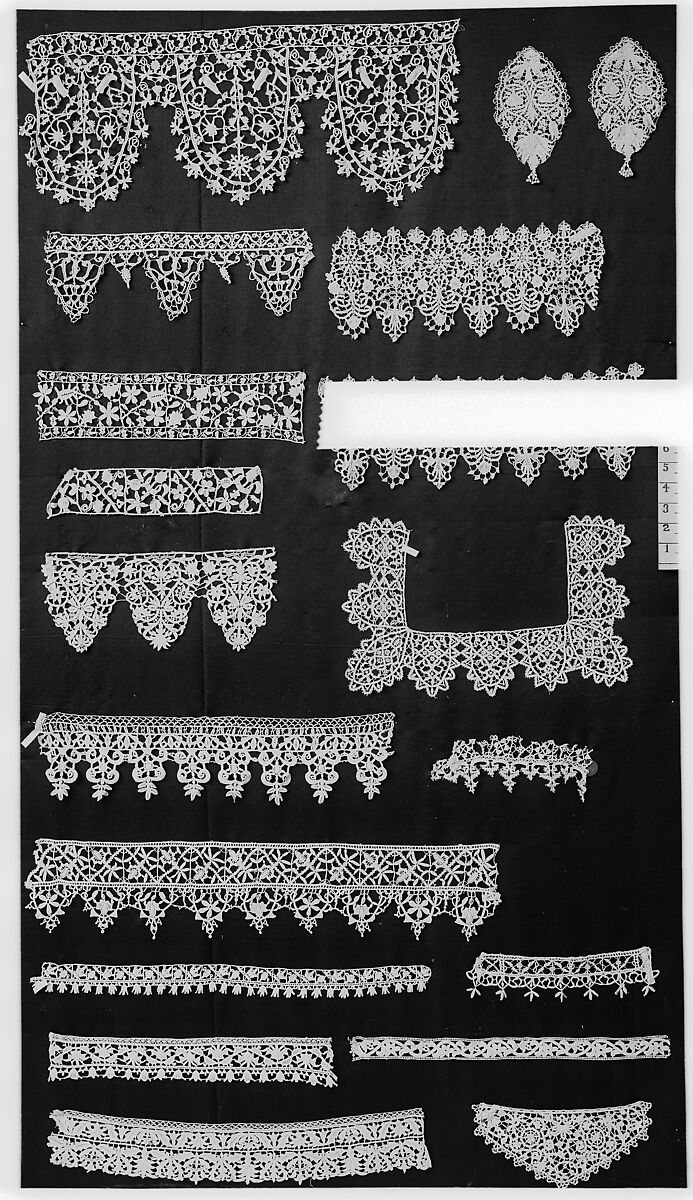 Fragment, Needle lace, reticello, punto in aria, Italian or Greek 