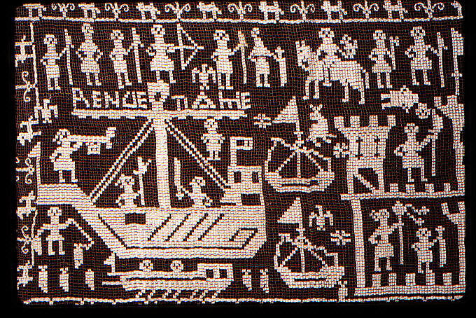 Border, Embroidered net, buratto, Italian, possibly Sardinia 