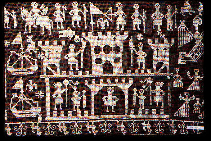 Border, Embroidered net, buratto, Italian, possibly Sardinia