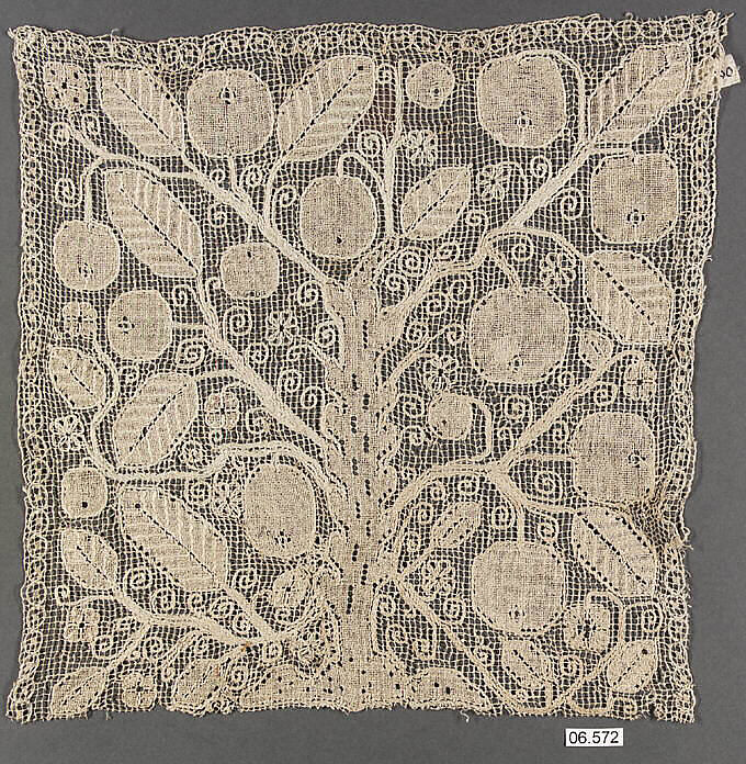 Square, Embroidered net, punto à rammendo, Italian 