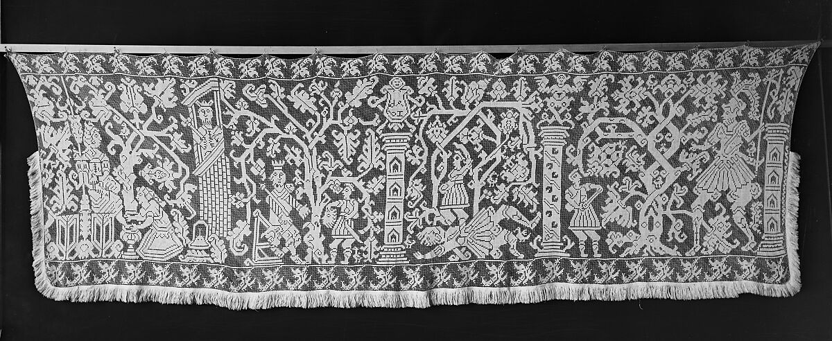 Valance of an altar frontal, Embroidered net, Spanish 