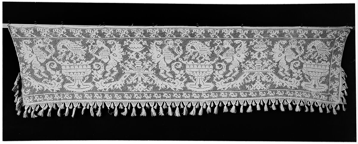 Valance of an altar frontal, Embroidered net, punto avorio, punto à tela, Spanish 
