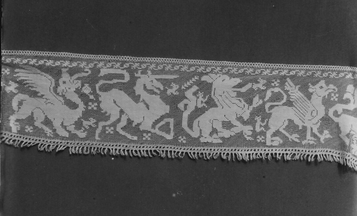 Border, Embroidered net, Italian, Sicily 