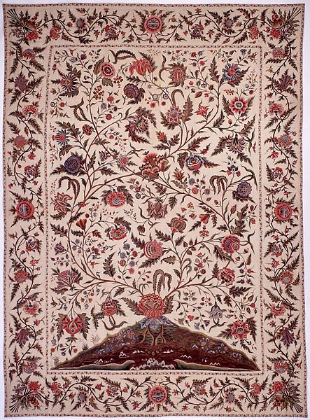 Palampore, Cotton (painted resist and mordant, dyed), India (probably Coromandel Coast), for the European market 