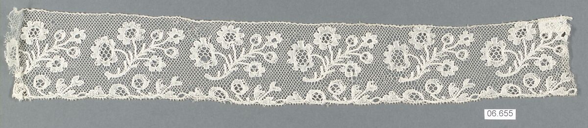 Fragment, Bobbin lace, French, Chantilly