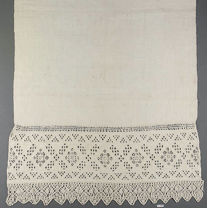 Towel, Bobbin lace, cutwork, embroidery, macramé, Danish or Northern German 