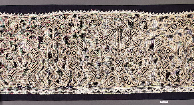 Strip, Embroidered net, punto à rammendo, Italian, possibly Sardinia 