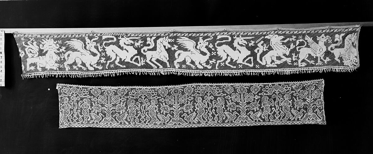 Strip, Embroidered net, punto à rammendo, Italian, possibly Sardinia