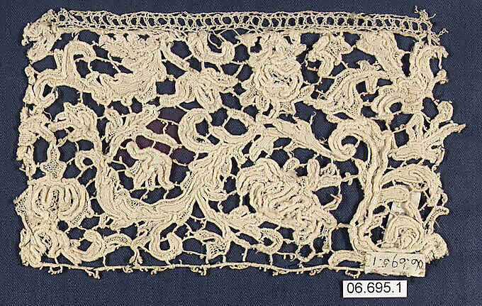 Fragment, Needle lace, gros point lace, Italian, Venice 