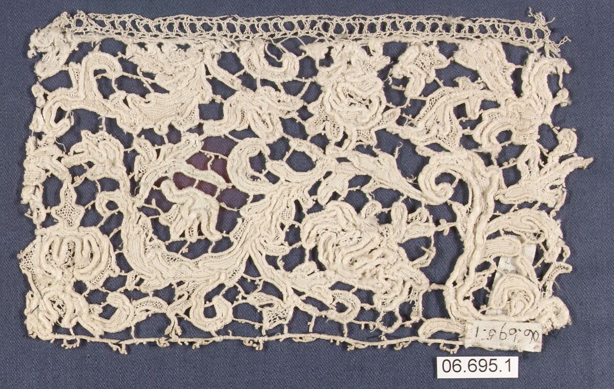Fragment, Needle lace, gros point lace, Italian, Venice