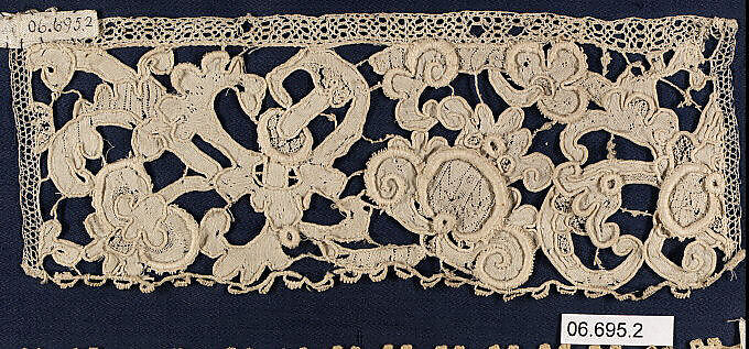 Fragment, Needle lace, gros point lace, Italian, Venice 