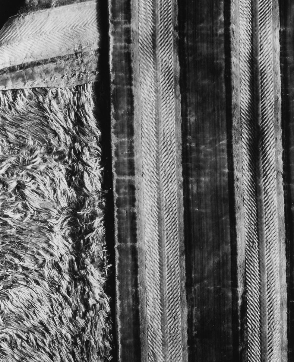 Length of doubled-sided velvet and plush silk, Silk; cut, voided striped velvet and plush, Spanish