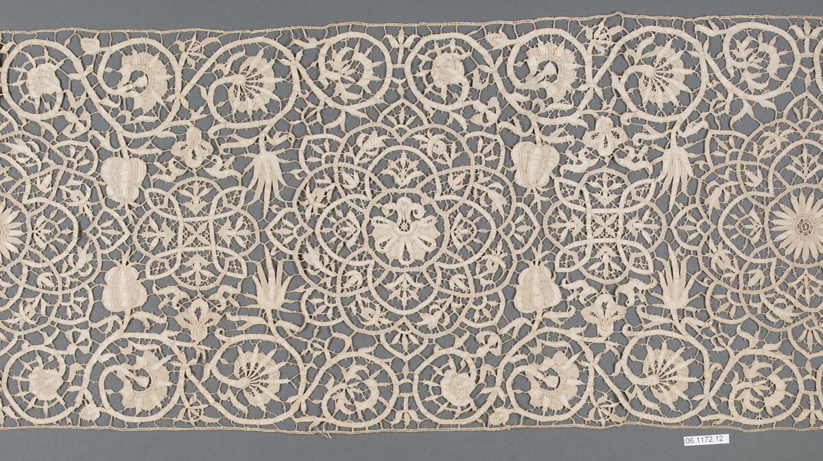 Border, Bobbin lace, Italian, Venice