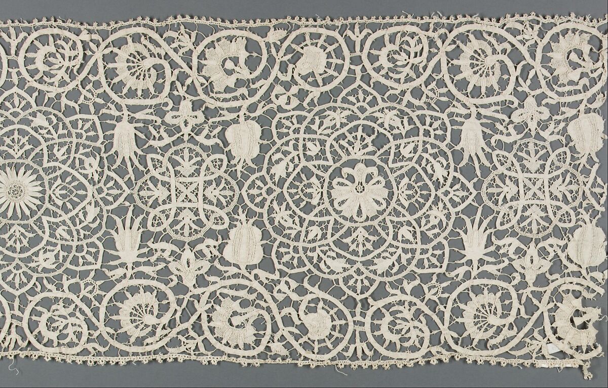 Border, Bobbin lace, Italian, Venice