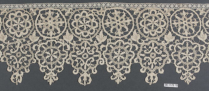 Fragment, Italian, 17th century, Italian, Needle lace, punto in aria, L. 5  x W. 2 1/2 inches, 12.7 x 6.4 cm, Textiles-Laces Stock Photo - Alamy