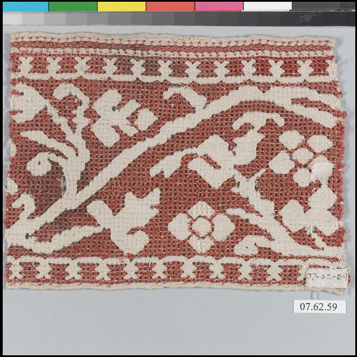 Fragment, Linen and silk, drawnwork, punto à rammendo, Italian or Greek