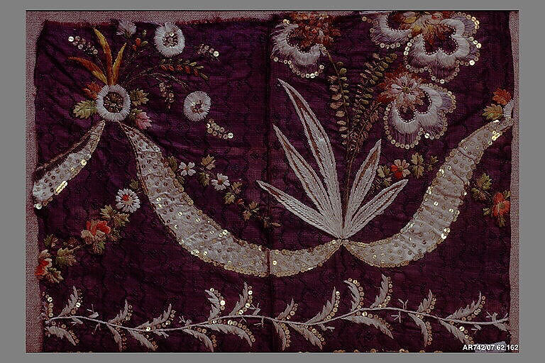 Fragment, Silk, chenille, metal thread on silk, Spanish 