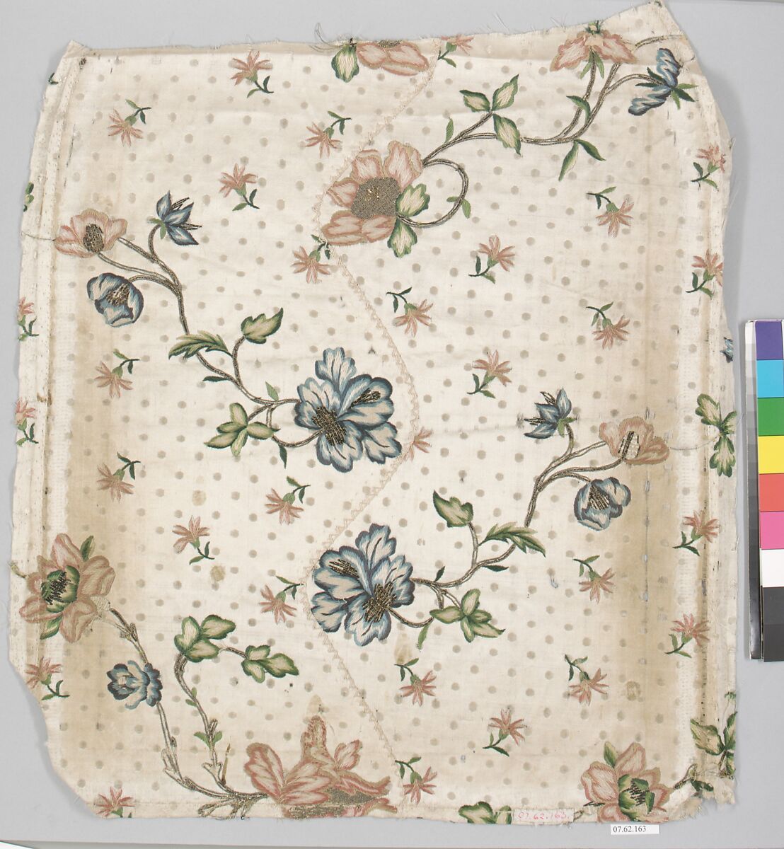 Embroidery, Silk and metal thread, possibly Spanish