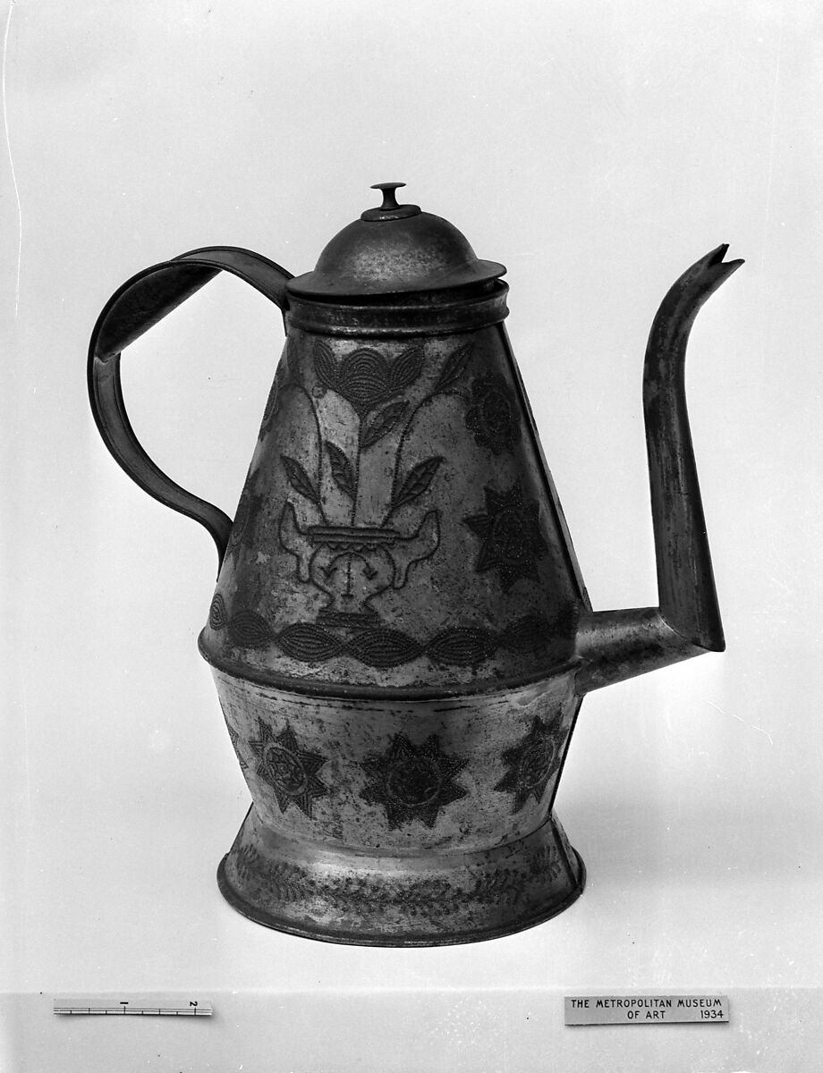 Coffeepot, Tinned sheet iron, American 