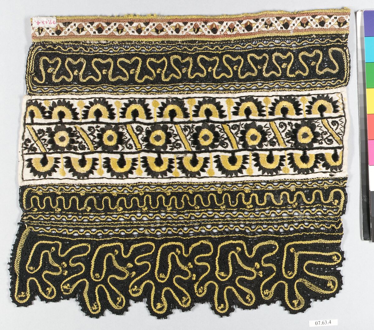 Fragment, Linen and silk, bobbin lace, Hungarian-Slovak (Nove Mesta ?)