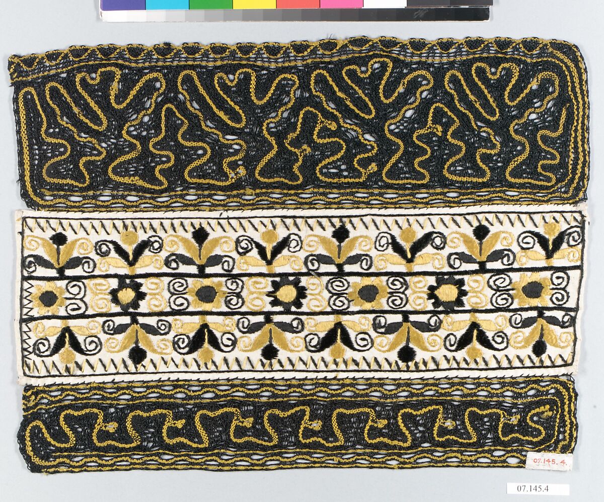 Cuff, Muslin and silk thread; bobbin lace, Hungarian (Nové Místo ?)