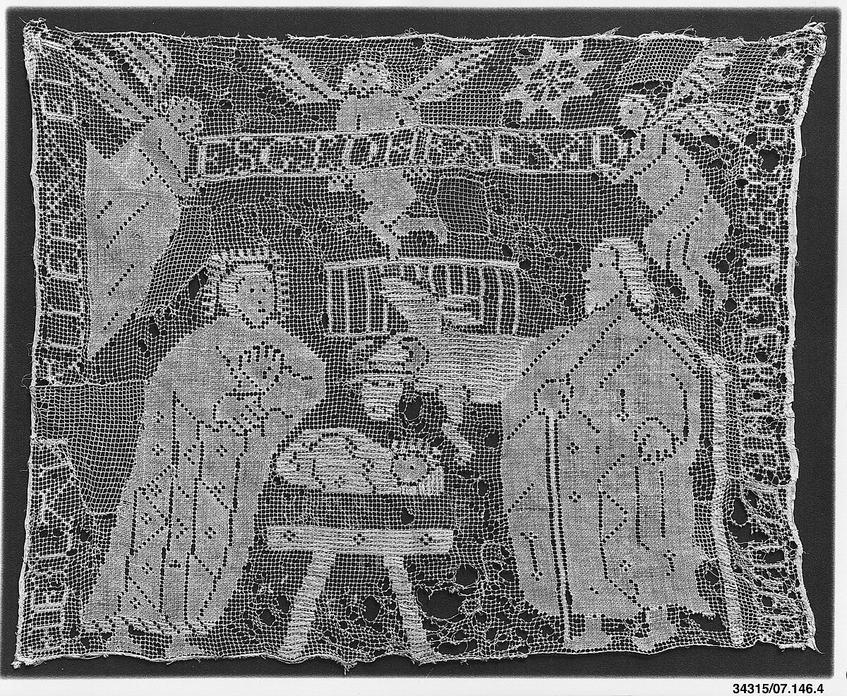 Panel, Embroidered net, punto à tela, punto à rammendo, German 