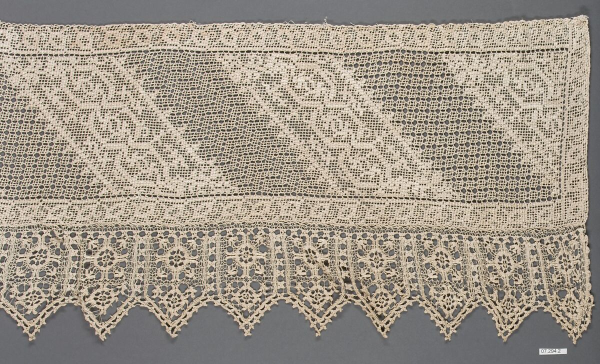 Border, Embroidered net, punto à rammendo, punto mandolino, Italian