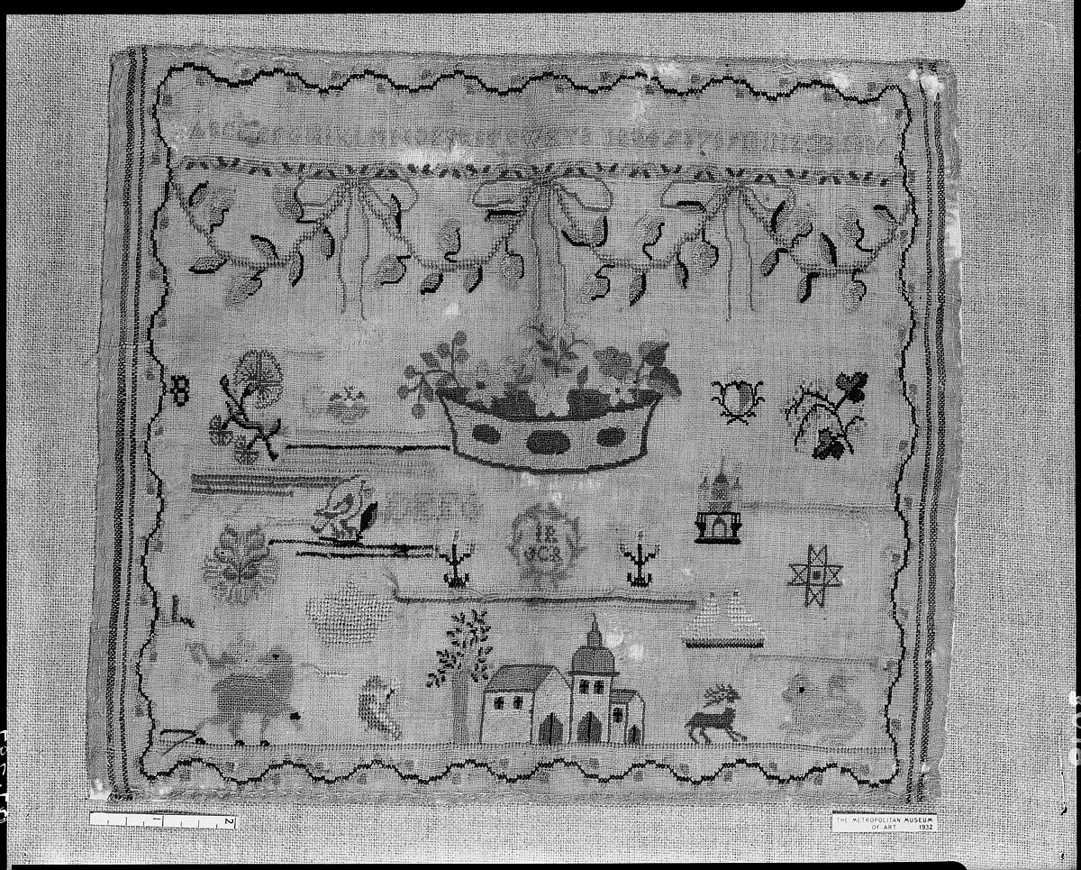 Sampler, Silk on linen, German